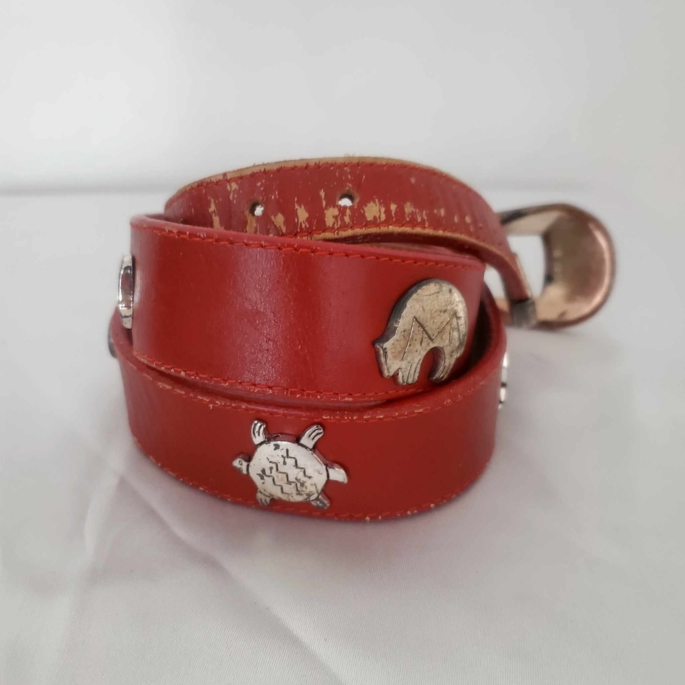 Red Leather Belt with Metalic Animals - Picture 2 of 9